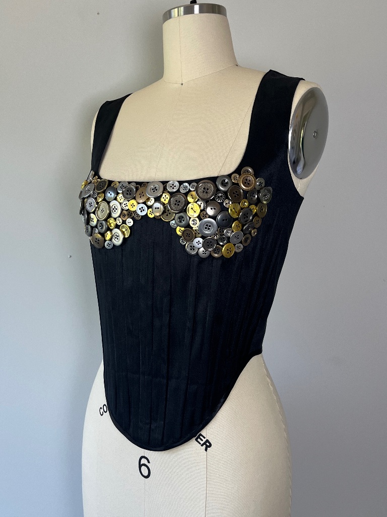 Black Silk Buttons Corset: One-Of-One
